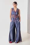 Buy_Needleten_Blue Tencel, Denim Pleated Trouser _at_Aza_Fashions