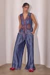 Shop_Needleten_Blue Tencel, Denim Pleated Trouser _Online_at_Aza_Fashions