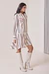 Buy_Needleten_Cream Viscose Embroidery Collared, Button-down Neck Striped Floral Shirt Dress _Online_at_Aza_Fashions