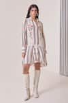 Buy_Needleten_Cream Viscose Embroidery Collared, Button-down Neck Striped Floral Shirt Dress _at_Aza_Fashions