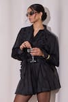 Buy_Needleten_Black Organza, Satin Applique Collared, Ruffle And Cutwork Detail Button Shirt _at_Aza_Fashions