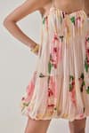 Shop_Needleten_Peach Vegan Silk, Organza Sweetheart Neck Floral Print Tiered Bubble Dress _Online_at_Aza_Fashions