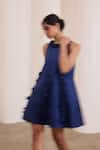 Shop_Needleten_Blue Taffeta, Cotton Applique, Cut Work, Sequins Ruffled Floral Short Dress _Online_at_Aza_Fashions