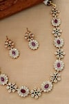 Saga Jewels_Gold Plated Stones Floral Motif Temple Necklace Set _Online_at_Aza_Fashions