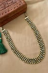 Shop_Saga Jewels_Green Beaded Long Layered Necklace _at_Aza_Fashions