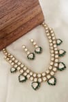 Buy_Saga Jewels_Gold Plated Stones Floral Motif Green Enamelled Necklace Set _at_Aza_Fashions