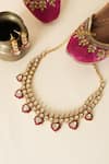 Buy_Saga Jewels_Red Stones Floral Motif Enamelled Necklace Set _at_Aza_Fashions