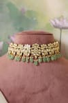 Buy_Saga Jewels_Gold Plated Beads, Stones, Pearls Floral Polki Embellished Choker Necklace Set _at_Aza_Fashions