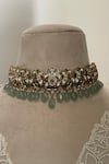 Shop Saga Jewels Green Beads, Stones Floral Polki Embellished Choker Set at Aza Fashions Shop_Saga Jewels_Green Beads, Stones Floral Polki Embellished Choker Set _at_Aza_Fashions