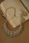 Shop_Saga Jewels_Gold Plated Beads, Stones Kundan Polki Embellished Bridal Necklace Set _at_Aza_Fashions