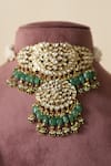 Saga Jewels_Green Beads, Stones, Pearls Ethnic Polki Embellished Necklace Set _Online_at_Aza_Fashions