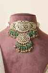Buy_Saga Jewels_Green Beads, Stones, Pearls Ethnic Polki Embellished Necklace Set _at_Aza_Fashions