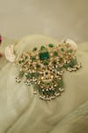 Buy_Saga Jewels_Green Beads, Pearls, Gemstones, Kundan Polki Regal Embellished Necklace Set _at_Aza_Fashions