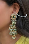 Buy_Saga Jewels_Green Beads, Pearls, Stones Fish Motif Kundan Long Earrings _at_Aza_Fashions