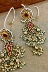 Shop_Saga Jewels_Multi Color Beads, Pearls, Stones, Fish Motif Embellished Kundan Long Earrings _Online_at_Aza_Fashions