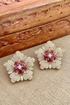 Buy_Saga Jewels_Gold Plated Pearls, Stones, Rhinestones, Embellished Floral Stud Earrings _at_Aza_Fashions