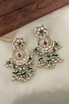 Shop_Saga Jewels_Multi Color Pearls, Stones, Beads Polki Embellished Chandbali Earrings _at_Aza_Fashions