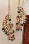 Buy_Saga Jewels_Multi Color Stones, Beads, Pearls Polki Peacock Motif Embellished Ear Cuffs _at_Aza_Fashions