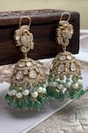 Saga Jewels Gold Plated Pearls, Stones, Beads Polki Embellished Jhumkas Online at Aza Fashions Saga Jewels_Gold Plated Pearls, Stones, Beads Polki Embellished Jhumkas _Online_at_Aza_Fashions