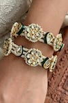 Saga Jewels_Green Pearls, Stones, Rhinestones Kundan And Embellished Pair Of Bangles _Online_at_Aza_Fashions