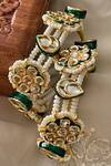 Shop_Saga Jewels_Green Pearls, Stones, Rhinestones Kundan And Embellished Pair Of Bangles _at_Aza_Fashions
