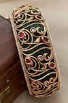 Shop_Saga Jewels_Green Stones, Beads, Crystals Filigree Work Bangle _at_Aza_Fashions