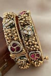 Saga Jewels_Gold Plated Beads, Stones, Pearls Ghunghroo Embellished Pair Of Temple Bangles _Online_at_Aza_Fashions