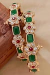 Shop_Saga Jewels_Gold Plated Gemstones, Rhinestones, Stones, Faux And Floral Motif Pair Of Bangles _at_Aza_Fashions
