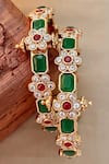 Buy_Saga Jewels_Gold Plated Gemstones, Rhinestones, Stones, Faux And Floral Motif Pair Of Bangles _at_Aza_Fashions