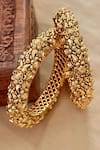 Saga Jewels_Gold Plated Stones, Carved Temple Bangles - Set Of 2 _Online_at_Aza_Fashions