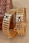 Buy_Saga Jewels_Multi Color Stones, Pearls, Crystals Mesh Work Pair Of Bangles _at_Aza_Fashions