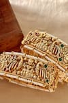 Saga Jewels_Gold Plated Beads, Stones, Pearls Temple Motif Carved Pair Of Bangles _Online_at_Aza_Fashions