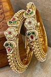 Buy_Saga Jewels_Multi Color Pearls, Stones Textured Pair Of Temple Bangles _at_Aza_Fashions