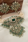 Shop_Saga Jewels_Green Pearls, Stones, Beads And Polki Embellished Drop Necklace Set _at_Aza_Fashions