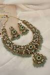 Buy_Saga Jewels_Green Beads, Stones, Pearls Drop Polki Pendant Necklace Set _at_Aza_Fashions