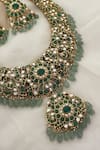 Shop_Saga Jewels_Green Beads, Stones, Pearls Drop Polki Pendant Necklace Set _Online_at_Aza_Fashions
