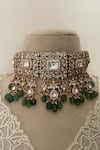 Saga Jewels_Green Pearls, Stones, Beads Polki Kundan Embellished Choker Set _Online_at_Aza_Fashions