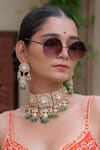 Buy_Saga Jewels_Green Pearls, Stones, Beads Polki Kundan Embellished Choker Set _at_Aza_Fashions