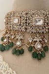 Shop_Saga Jewels_Green Pearls, Stones, Beads Polki Kundan Embellished Choker Set _Online_at_Aza_Fashions