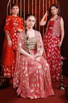 Hoity Moppet_Pink Georgette Foil Printing, Embroidery, Adaah Hand Work Jacket Lehenga Set _Online_at_Aza_Fashions