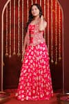 Buy_Hoity Moppet_Pink Georgette Foil Printing, Embroidery, Adaah Hand Work Jacket Lehenga Set _Online_at_Aza_Fashions