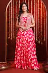 Buy_Hoity Moppet_Pink Georgette Foil Printing, Embroidery, Adaah Hand Work Jacket Lehenga Set _at_Aza_Fashions