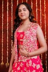 Shop_Hoity Moppet_Pink Georgette Foil Printing, Embroidery, Adaah Hand Work Jacket Lehenga Set _Online_at_Aza_Fashions