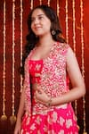 Hoity Moppet_Pink Georgette Foil Printing, Embroidery, Adaah Hand Work Jacket Lehenga Set _at_Aza_Fashions