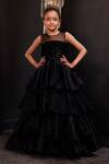 Buy_Hoity Moppet_Black Organza Sequins, Fabric Flowers Tiara Layered Gown _at_Aza_Fashions
