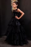 Buy_Hoity Moppet_Black Organza Sequins, Fabric Flowers Tiara Layered Gown _Online_at_Aza_Fashions