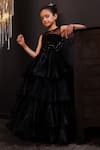 Shop_Hoity Moppet_Black Organza Sequins, Fabric Flowers Tiara Layered Gown _Online_at_Aza_Fashions