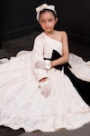 Hoity Moppet_Off White Net Embroidery, Sequins, Bows Affair One Shoulder Gown _at_Aza_Fashions