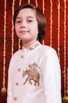 Hoity Moppet_White Silk Embroidery, Studs Elephant Tales Sherwani Set _Online_at_Aza_Fashions