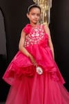 Hoity Moppet_Pink Organza, Tulle Pearls, Sequins, Fabric Fairy Floss 3d Layered Gown _Online_at_Aza_Fashions